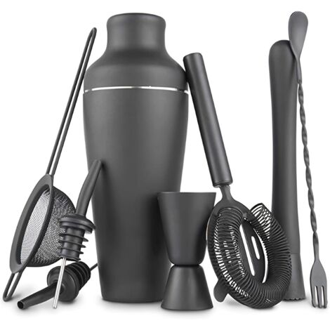 Kit de coctelera de 8 piezas de acero inoxidable para barman, kit completo profesional para cócteles, para casa o bar, color negro