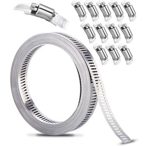 Kit de Colliers de Serrage DIY Inox 304, 3.5m Bande Perforée en Métal + 12 Pièces Fixation, Réglable, pour Tuyaux, Gaz, Eau, Voiture, Machine à Laver, Jardin
