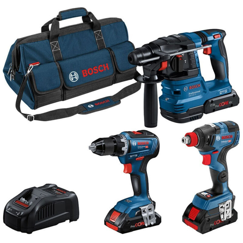 Bosch - Combi-kit 3 outils 18V : gsr 18V-55 + gdx 18V-200 + gbh 18V-22 + 3 batteries 4,0 Ah (pc) + gal 1880CV (c) 0615A5003B
