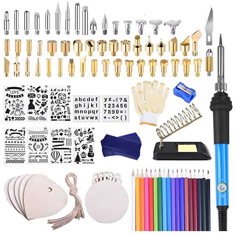 Sunxury - Kit de combustion du bois 115 pièces, outil de combustion du bois de fer à souder prise américaine