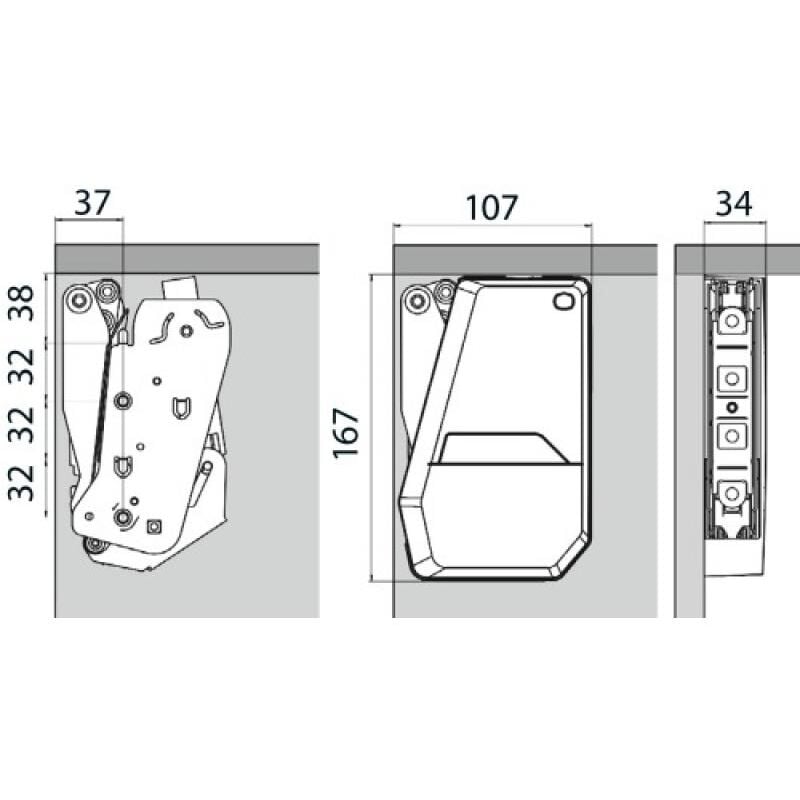 Kit de compas de relevage FREE FLAP MINI - ferrures droite/gauche, 2 caches, 2 attaches façade - 0,7-4,8kg H200-450mm - KESSEBÖHMER