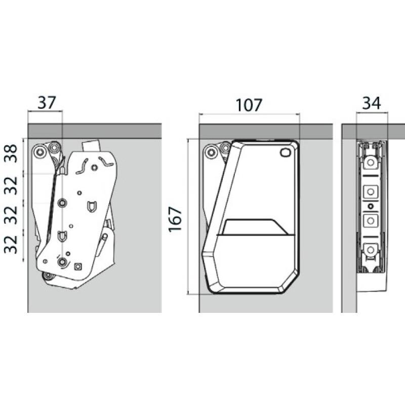 Kit de compas de relevage free flap mini - ferrures droite/gauche, 2 caches, 2 attaches façade - 2,8-15,3kg H200-450mm Kesseböhmer