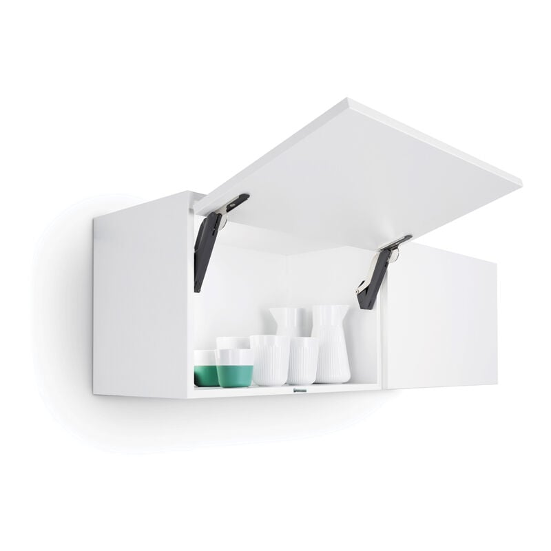 Ferrure de porte relevable freespace system push - Décor : Blanc / Nickelé - Force : E - Pour caisson hauteur mini : 225 mm - Version : Mini