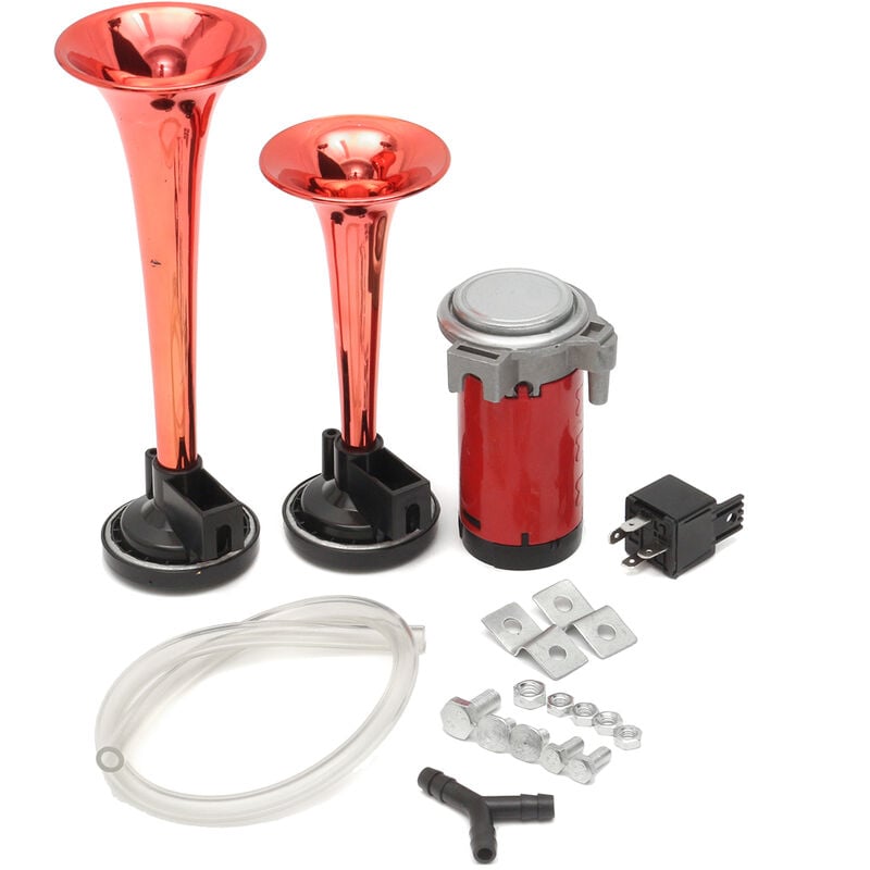 Kit de compresseur de trompette 12V double klaxon d'air pour moto Train voiture camion bateau RV SUPER LOUD 150dB couleur: rouge (rouge 50db)