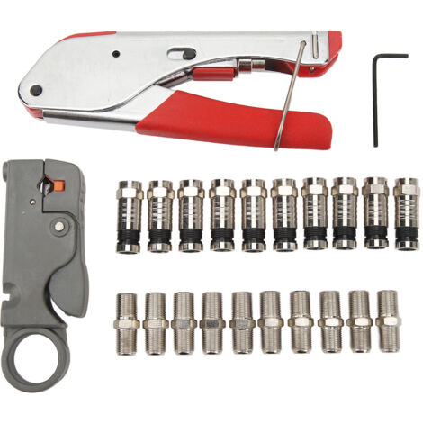 Kit de Compression Coaxiale avec Pince à Crimper, Dénudeur et 10 Connecteurs F Type RG6