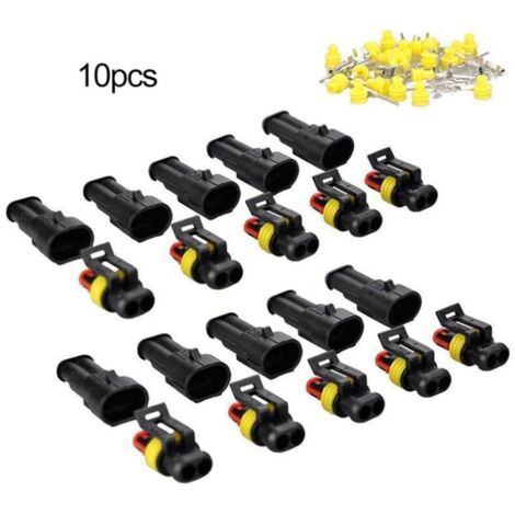 Kit de conector de 2 pines, 10 juegos, conector de cable eléctrico para automóvil, cable de enchufe impermeable