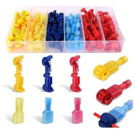 Kit de conectores de cable en T de 120 piezas, empalme rápido eléctrico, empalme rápido en T, conector de terminal completamente aislado - 40 piezas azules, 40 piezas amarillas, 40 piezas rojas