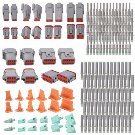 Kit de conectores Deutsch DT de 188 piezas, color gris, con 16 contactos sólidos en configuraciones de 2, 3, 4, 6, 8 y 12 pines, para automoción.