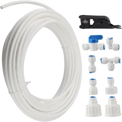 Kit de conexión de agua para refrigerador de 15 m, que incluye tubería de agua (6,35 mm) y accesorios para sistemas de ósmosis inversa, apto para refrigeradores, sistemas de ósmosis inversa y acuarios