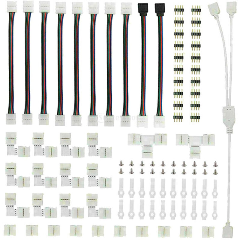 Kit de connecteur de bande LED pour 5050 10 mm 4 broches, comprend 8 types d'accessoires de bande LED sans soudure, fournit la plupart des pièces