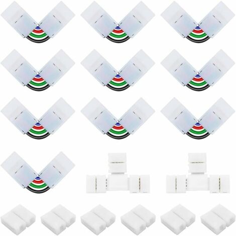 Kit de Connecteur Ruban LED 5050 4 Broches de 10mm Contenue 6 Connecteurs Gapless de 10mm, 10 Connecteurs en Forme de L de 4 Broches à Angle Réglable, 2 Connecteurs en Forme de T pour Bande SMD-LIAIKI