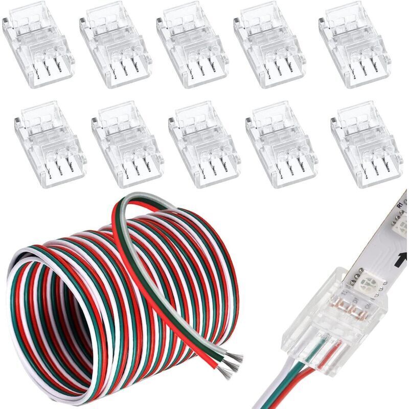 Kit de connecteurs de bande LED 3 broches 10 mm,10pcs Connecteurs de Bande LED 10mm + DC 12V-24V Câble D'extension led 5m pour bande LED WS2811