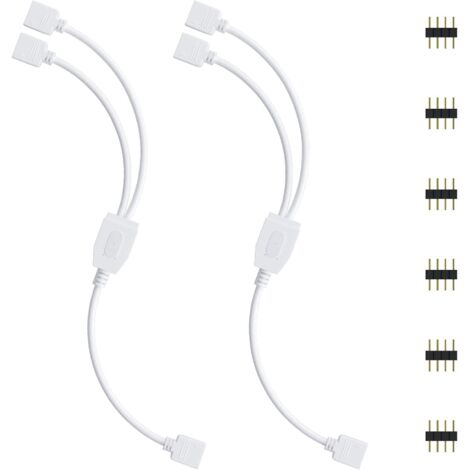 Kit de connecteurs pour ruban LED, 2pcs Séparateur de Bande LED 4 Broches 1 à 2 Câble Diviseur Connecteur à 4 Broches pour ruban LED RVB 5050 3528 2835 Accessoires de DIY