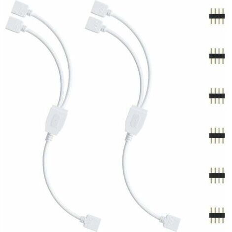 Kit de connecteurs pour ruban LED, 2pcs Séparateur de Bande LED 4 Broches 1 à 2 Câble Diviseur Connecteur à 4 Broches pour ruban LED RVB 5050 3528 2835 Accessoires de DIY