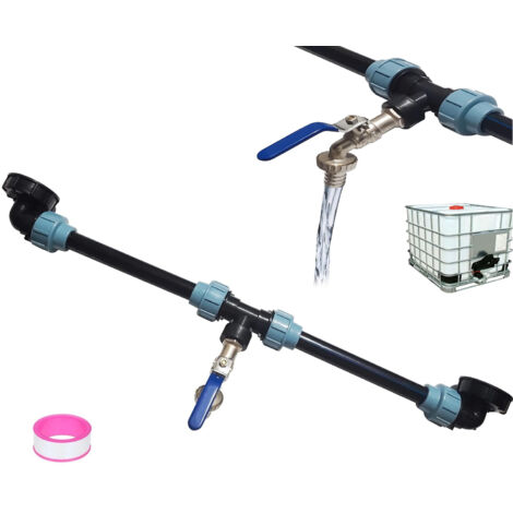 Kit de connexion IBC pour réservoirs d'eau de pluie IBC avec col de cygne 3/4"-robinet de jardin-tuyau de citerne