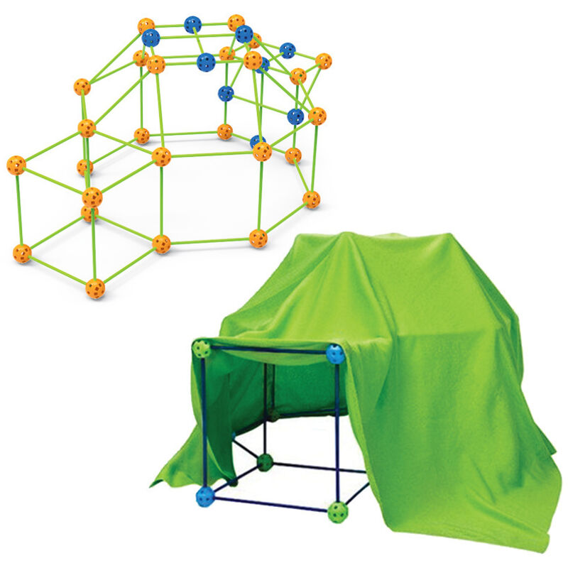Kit de construction de fort pour enfants – 36 balles et 51 bâtons – Tente de jeu avec toile 150x120 cm – Favorise créativité et coopération