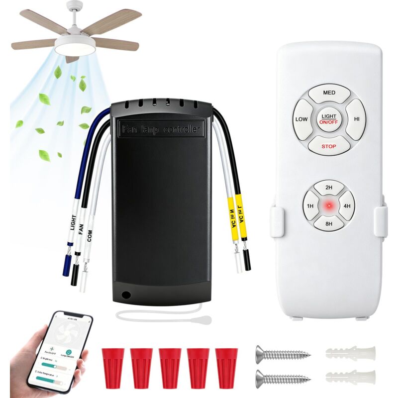 Aamunpa Schwarz Kit De Control Remoto Universal Wi-Fi Para Ventilador De Techo Con Función Silenciosa, Temporizador Y Aplicación Smart Life Compatible Con Alexa.