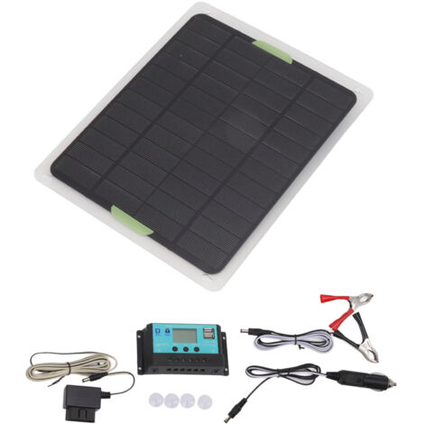 Kit de contrôleur de panneau solaire double USB comprenant un panneau solaire en silicium monocristallin de 5 W, 18 V, 50 A et un contrôleur de charge MPPT, adapté à la charge en extérieur.