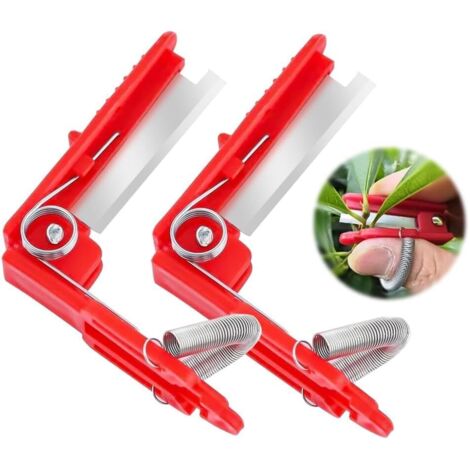 Kit de cosecha para jardinero - 2 cuchillos multifunción rojos - Diseño de asa para el dedo para facilitar la recolección de frutas (para huertos y jardines)