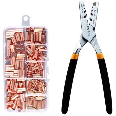 Kit de cosses de câble à sertir en cuivre avec pince à sertir (voir illustration)