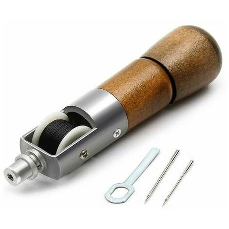 Kit de costura de cuero con 2 agujas de coser manuales con herramienta de aguja de punzón con mango de madera