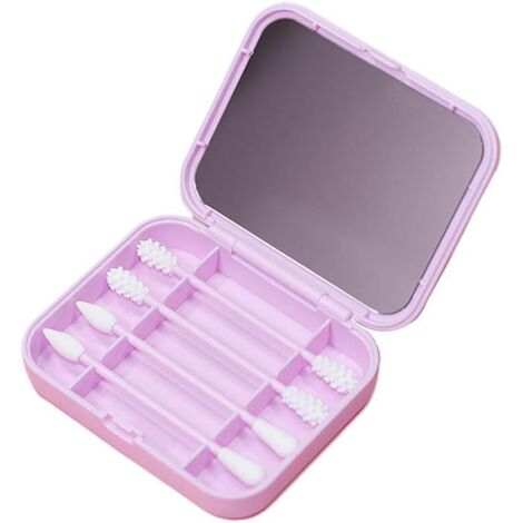Kit de Cotons-Tiges Réutilisables en Silicone Portable avec Miroir de Maquillage Outil de Nettoyage Quotidien Coton-Tige à Double Pointe pour Application Ou Retrait de-Rose,