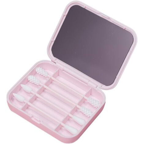 Kit de Cotons-Tiges Réutilisables en Silicone Portable avec Miroir de Maquillage Outil de Nettoyage Quotidien Coton-Tige à Double Pointe pour Application Ou Retrait de-Rose clair,