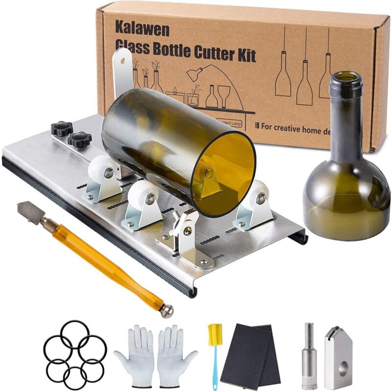Kit de coupe pour bouteille en verre réglable Outil de bricolage, ensemble de machine de découpe en acier inoxydable pour vin bière alcool whisky