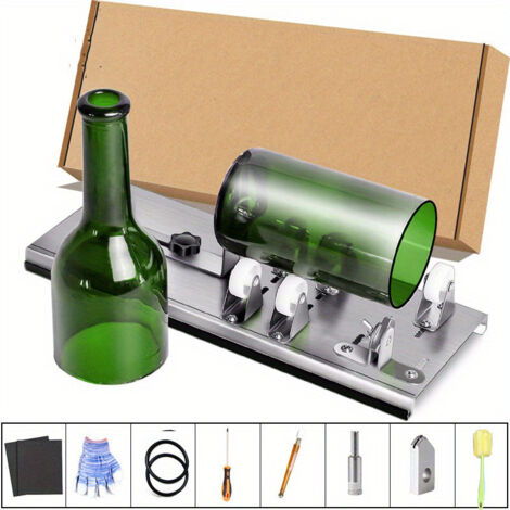 Kit de coupe pour bouteille en verre réglable Outil de bricolage, ensemble de machine de découpe en acier inoxydable pour vin bière alcool whisky alcool champagne bouteilles rondes de soda