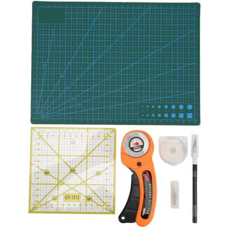 Kit de coupe tissu 15 pièces avec tapis et lames de rechange pour couture et patchwork