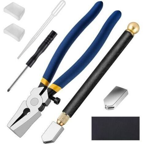 Kit de coupe-verre Fournitures pour vitraux avec pinces à verre robustes et outils de coupe-verre de style crayon Outil de coupe de vitrail professionnel avec tête remplaçable pour mosaïque/c