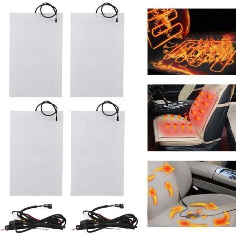 Kit de coussins chauffants universels pour siège chauffant de voiture en fibre de carbone 4pcs avec interrupteur rond