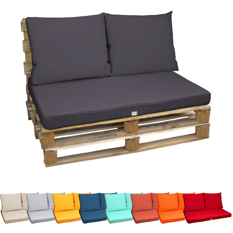 Linxor - Kit de coussins et assise déhoussables pour palette - Gris foncé