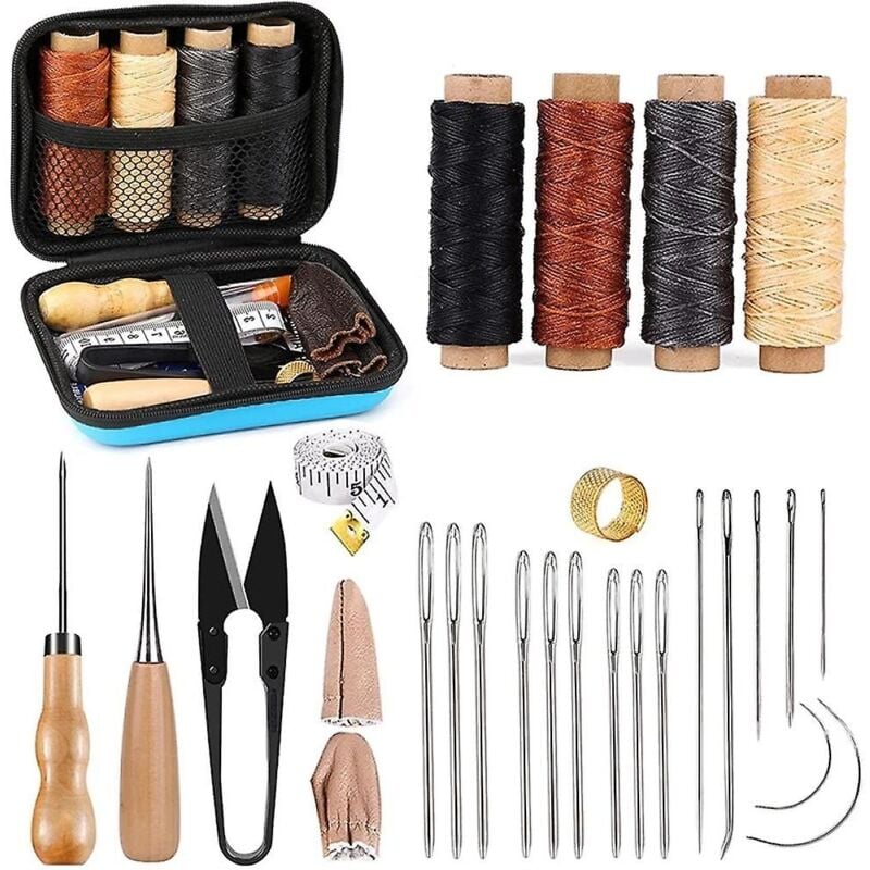 Kit de couture en cuir à la main 28 pièces avec aiguilles à coudre Ensemble d'outils en cuir à faire soi-même