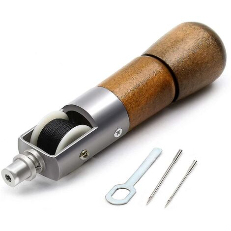 Kit de couture en cuir avec 2 aiguilles Couture manuelle avec poignée en bois Outil d’aiguille de poinçon- dontodent