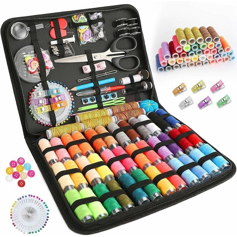 Kit de couture portable Ensemble de boîtes à coudre multifonctionnelles domestiques Noir Grand