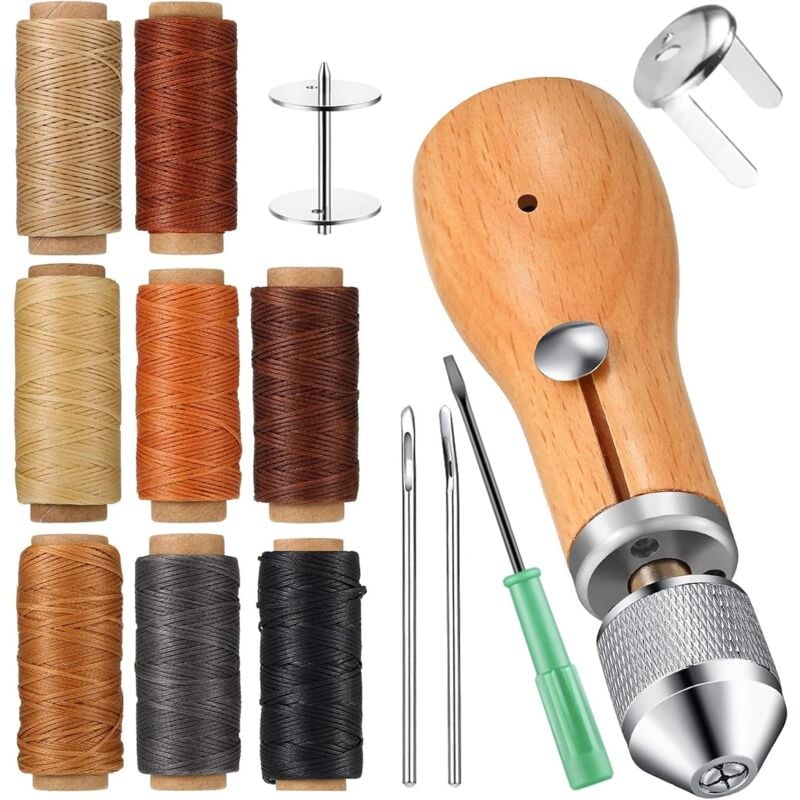 Kit de Couture pour Cuir, Polyvalent Aiguille Cuir Avec 8 faisceaux de fils, Ensemble d'outils de Couture à la Main,avec Fil Ciré, pour Coudre du