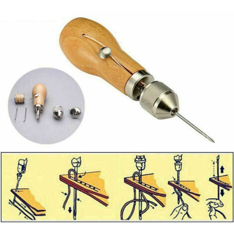 Kit de Couture pour Cuir Professionnel [Matériel de Couture, Aiguilles, Fil Ciré] pour Réparation DIY [Type: Kit de Couture] [Matériau: Bois + Métal] [Dimensions: 150x50x50mm]