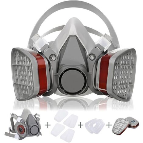 Kit de Couverture de Visage avec 2 Filtres/2 Botes/2 Cotons Filtrants, Réutilisable Anti-Poussière/Particule/Vapeur/Gaz, pour Pulvérisation/Peinture/Industrie/Agriculture, Gris