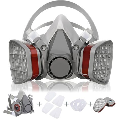Kit de Couverture de Visage avec 2 Filtres/2 Botes/2 Cotons Filtrants, Réutilisable Anti-Poussière/Particule/Vapeur/Gaz, pour Pulvérisation/Peinture/Industrie/Agriculture, Gris
