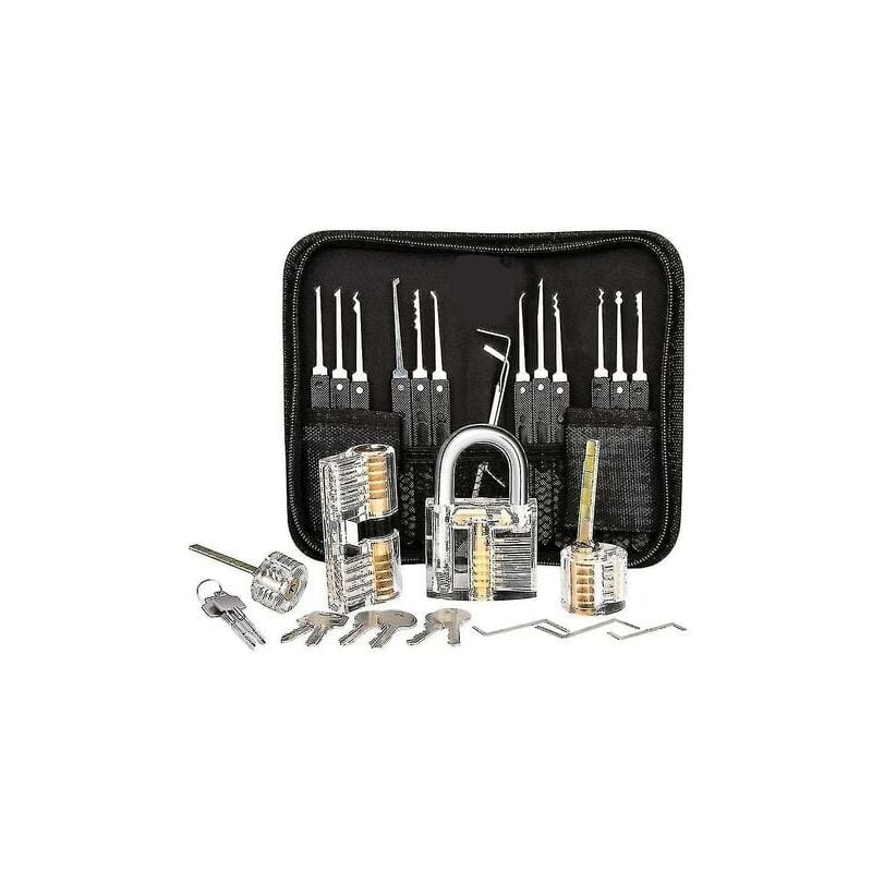 SNQ - Kit de crochetage de serrure , kit de crochetage de serrure de 25 pièces, outils de pratique avec 3 serrures transparentesaj
