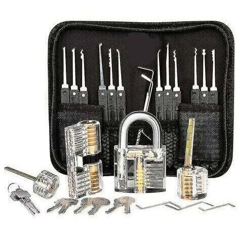 Kit de crochetage de serrure , kit de crochetage de serrure de 25 pièces, outils de pratique avec 3 serrures transparentesaj
