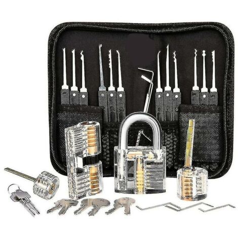 Kit de crochetage de serrure . kit de crochetage de serrure de 25 pièces. outils de pratique avec 3 serrures transparentesaj