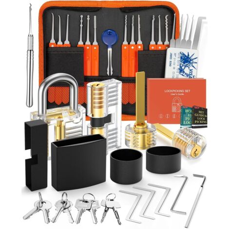 Kit de Crochetage Serrure 30+4 Pièces, 30 Pièces Lock Picking Kit, Outils de D’entraînement avec 4 Serrure Transparente Cadenas, pour Serruriers Débutant et Pro