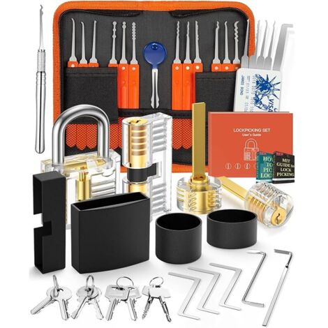 Kit de Crochetage Serrure 30+4 Pièces, 30 Pièces Lock Picking Kit, Outils de D’entraînement avec 4 Serrure Transparente Cadenas, pour Serruriers Débutant et Pro