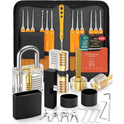 Kit de Crochetage Serrure 36 Pièces, Kit De Lock Picking avec 4 Serrures, Outils D’ entraînement Transparents Cadenas avec Housse de Transport pour Serruriers Débutants et Professionnels