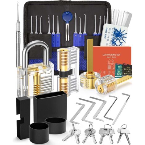 Kit de Crochetage Serrure 38+4 Pièces, [2026 Difficulty Upgrade & Ideal Gift] Lock Picking Kit Outils de D’entraînement avec 4 Serrure Transparente Cadenas, pour Serruriers Débutant et Pro