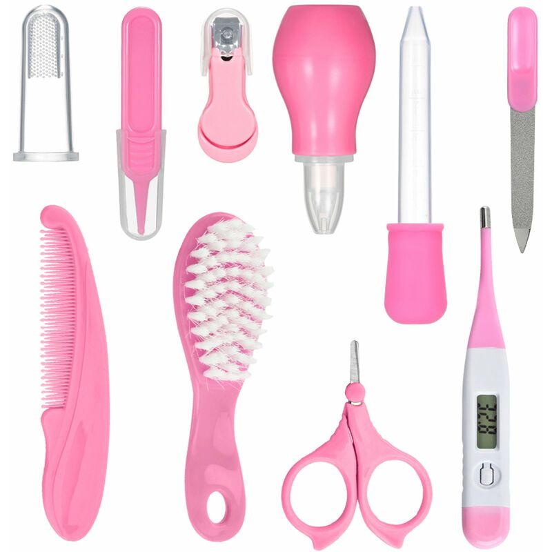 

Kit de cuidado y cuidado de la salud para bebes, 10 piezas, termometro digital, peine, cortaunas, aspirador nasal, alimentador de alimentos, recien