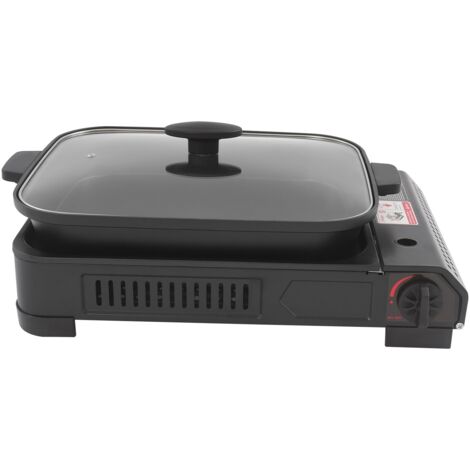 Kit de cuisine de camping comprenant une plaque de cuisson avec couvercle, un réchaud de camping au butane, à une seule brûleur, réchaud à gaz portable, 2 100 watts, 45 x 30,5 x 8,5 cm