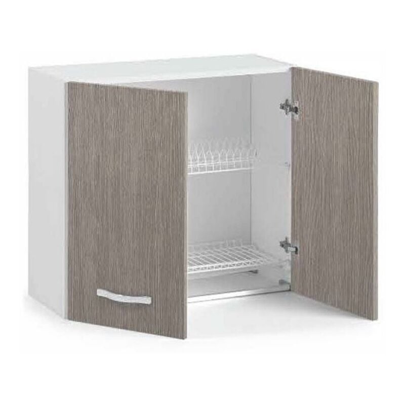 Kit de cuisine suspendu avec égouttoir à vaisselle 2 portes 80x30x72h finition mélèze gris - Séjour